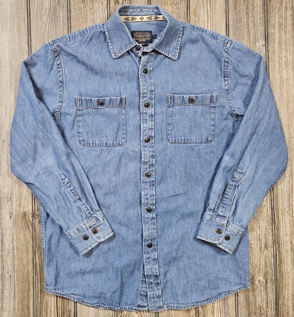Pendleton Shirt Mens Small Blue Long Sleeve Button Down Denim Workwear Western